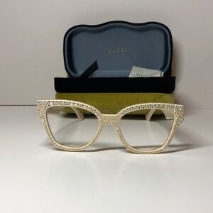 New Authentic GG1424s 001 Gucci Cream Rhinestone Women's Glasses